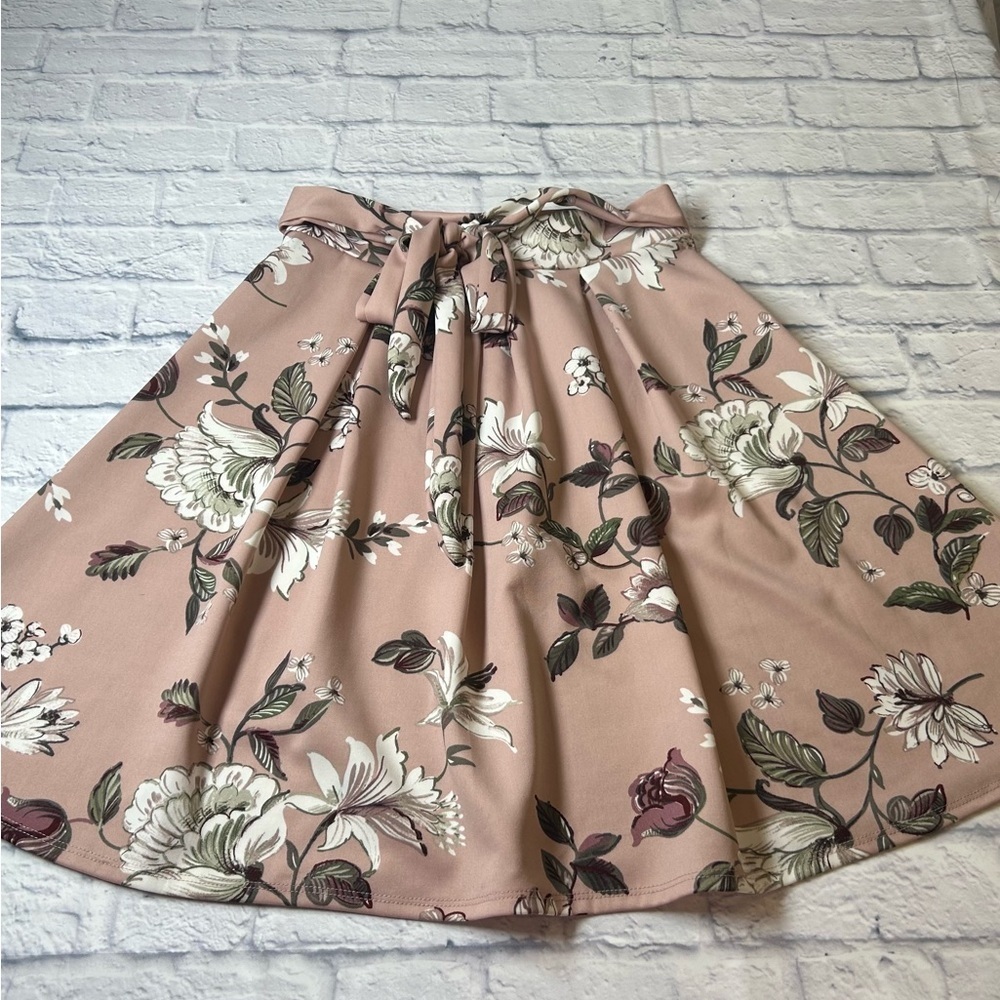 See You Monday Pink Midi A-Line Skirt with Tie Front. Size L. Romantic. Feminine